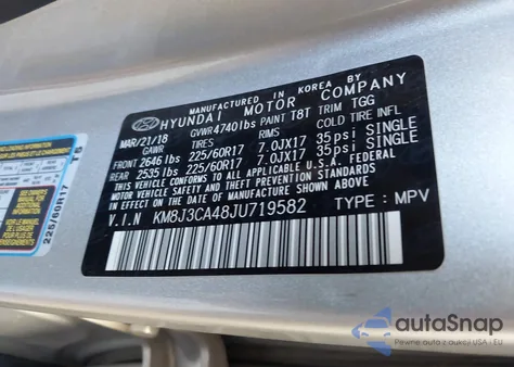 2018 Hyundai Tucson Sel из США, поврежденный, VIN KM8J3CA48JU719582